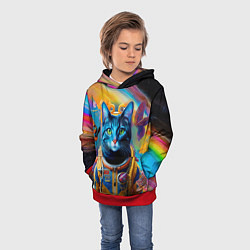 Толстовка-худи детская Кот в космическом скафандре - нейросеть, цвет: 3D-красный — фото 2