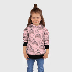 Толстовка-худи детская Цветы в стиле бохо на пудрово-розовом фоне, цвет: 3D-черный — фото 2