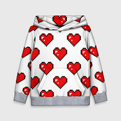 Толстовка-худи детская Сердца в стиле пиксель-арт, цвет: 3D-меланж