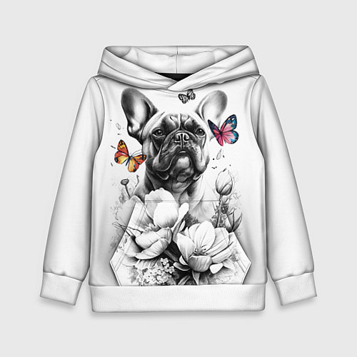 Детская толстовка Французский бульдог и бабочки / 3D-Белый – фото 1