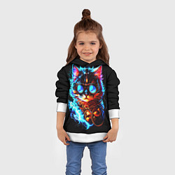 Толстовка-худи детская Светящийся кот стимпанк, цвет: 3D-белый — фото 2