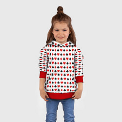 Толстовка-худи детская Карточные масти на белом фоне, цвет: 3D-красный — фото 2