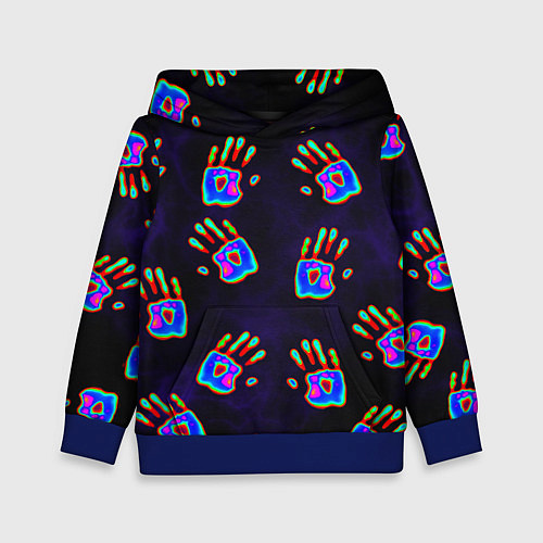 Детская толстовка Ладони тепловизор: черный фон - паттерн / 3D-Синий – фото 1
