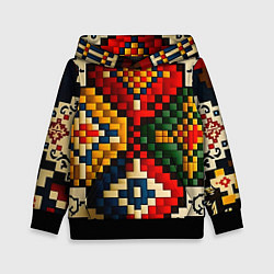 Толстовка-худи детская Русский узор крестиком, цвет: 3D-черный