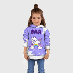 Толстовка-худи детская Оля кошка единорожка, цвет: 3D-белый — фото 2