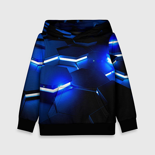 Детская толстовка Металлические соты с синей подсветкой / 3D-Черный – фото 1