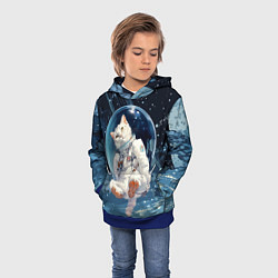 Толстовка-худи детская Белый кот космонавт в невесомости, цвет: 3D-синий — фото 2