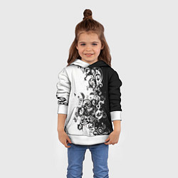 Толстовка-худи детская Черно-белая птица среди узорчатых цветов, цвет: 3D-белый — фото 2