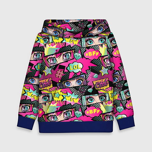 Детская толстовка Глаза аниме-девушки: cool pattern / 3D-Синий – фото 1