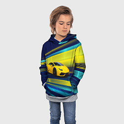 Толстовка-худи детская Желтый итальянский суперкар, цвет: 3D-меланж — фото 2