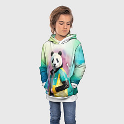 Толстовка-худи детская Прикольный панда в модной куртке, цвет: 3D-белый — фото 2