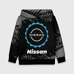 Толстовка-худи детская Nissan в стиле Top Gear со следами шин на фоне, цвет: 3D-черный