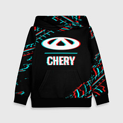 Детская толстовка Значок Chery в стиле glitch на темном фоне