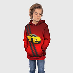 Толстовка-худи детская Итальянский гиперкар Lamborghini Aventador, цвет: 3D-красный — фото 2