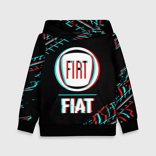 Детская толстовка Значок Fiat в стиле glitch на темном фоне / 3D-Черный – фото 1