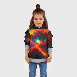 Толстовка-худи детская Небула в космосе в оранжевых тонах - нейронная сет, цвет: 3D-меланж — фото 2