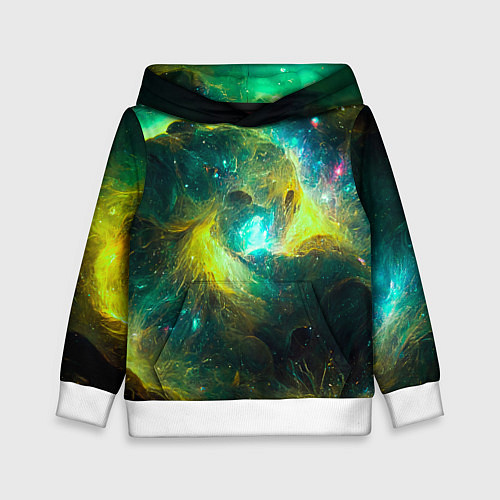 Детская толстовка Небула в космосе в зеленых тонах - нейронная сеть / 3D-Белый – фото 1