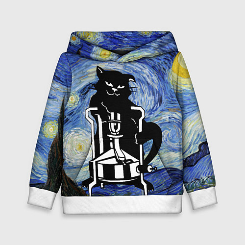 Детская толстовка Кот Бегемот на примусе в Звездной ночи / 3D-Белый – фото 1