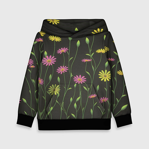 Детская толстовка Полевые цветочки на темном фоне / 3D-Черный – фото 1