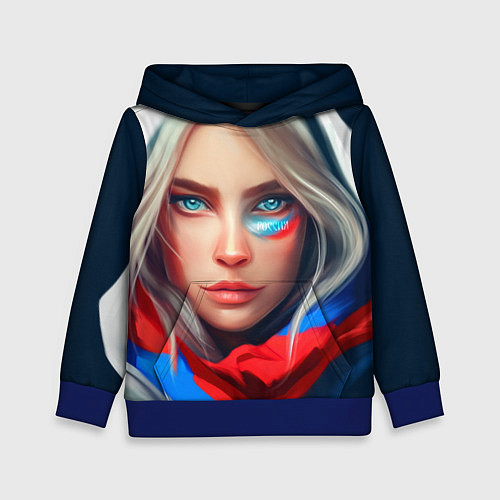 Детская толстовка Девушка с голубыми глазами в флаге / 3D-Синий – фото 1