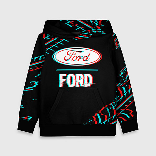 Детская толстовка Значок Ford в стиле glitch на темном фоне / 3D-Черный – фото 1