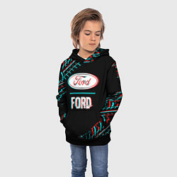 Толстовка-худи детская Значок Ford в стиле glitch на темном фоне, цвет: 3D-черный — фото 2