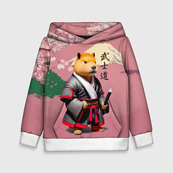 Толстовка-худи детская Капибара - Бусидо - кодекс самурая, цвет: 3D-белый