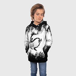 Толстовка-худи детская Японский дракон с иероглифами, цвет: 3D-черный — фото 2