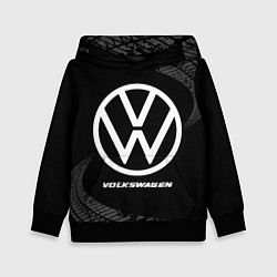 Толстовка-худи детская Volkswagen speed на темном фоне со следами шин, цвет: 3D-черный