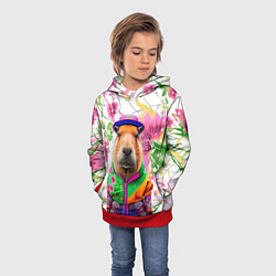 Толстовка-худи детская Капибара в модной куртке - нейросеть, цвет: 3D-красный — фото 2