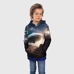 Толстовка-худи детская НЛО над горами, цвет: 3D-синий — фото 2