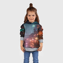 Толстовка-худи детская Киберпанк город будущего, цвет: 3D-меланж — фото 2