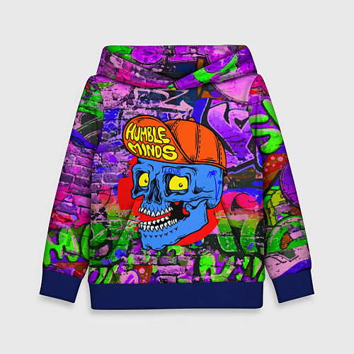 Детская толстовка Humble minds - skull - graffiti / 3D-Синий – фото 1