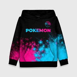 Толстовка-худи детская Pokemon - neon gradient: символ сверху, цвет: 3D-черный