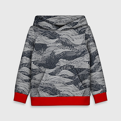 Детская толстовка Черные абстрактные волны / 3D-Красный – фото 1