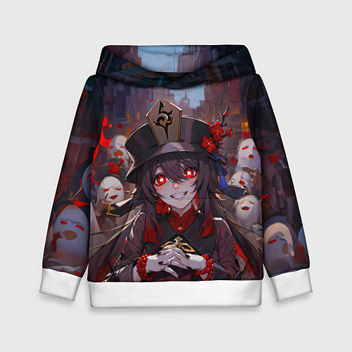 Детская толстовка Ху тао с призраками - Геншин / 3D-Белый – фото 1