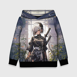 Толстовка-худи детская Nier automata девушка с мечами, цвет: 3D-черный