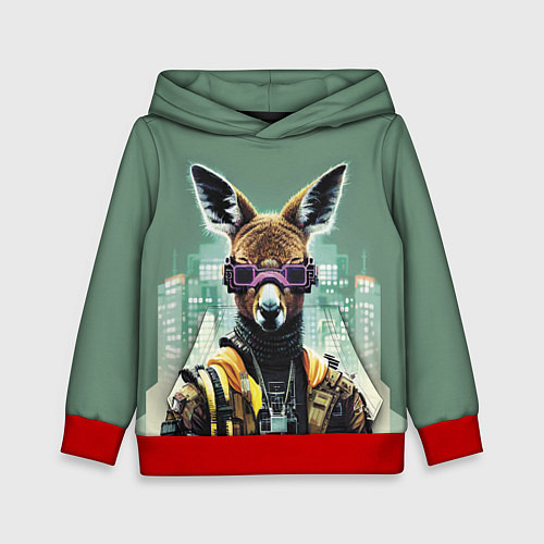 Детская толстовка Cool kangaroo - cyberpunk / 3D-Красный – фото 1