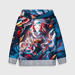 Толстовка-худи детская Девушка киберсамурай и дракон от нейросети, цвет: 3D-меланж