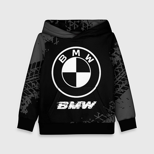Детская толстовка BMW speed на темном фоне со следами шин / 3D-Черный – фото 1