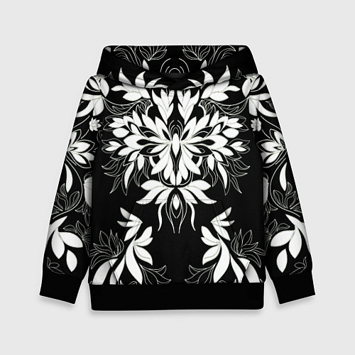 Детская толстовка Цветы орнамент чб / 3D-Черный – фото 1