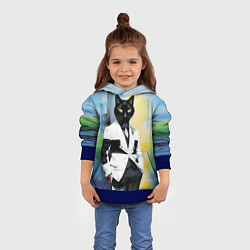 Толстовка-худи детская Cat fashionista - neural network - pop art, цвет: 3D-синий — фото 2