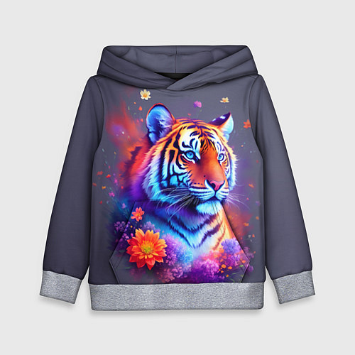 Детская толстовка Тигр и краски - нейросеть / 3D-Меланж – фото 1
