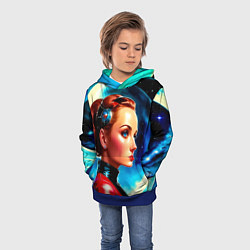 Толстовка-худи детская Девушка связист в космосе, цвет: 3D-синий — фото 2