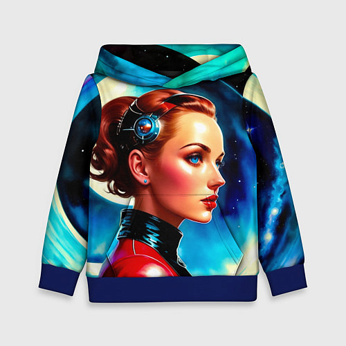 Детская толстовка Девушка связист в космосе / 3D-Синий – фото 1