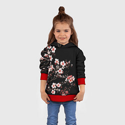 Толстовка-худи детская Цветущая сакура - белые и красные, цвет: 3D-красный — фото 2