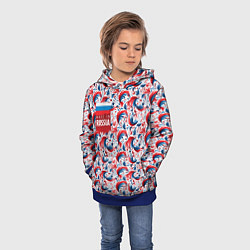 Толстовка-худи детская Флаг России и русские узоры, цвет: 3D-синий — фото 2