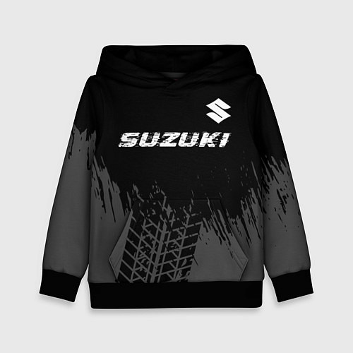 Детская толстовка Suzuki speed на темном фоне со следами шин: символ / 3D-Черный – фото 1