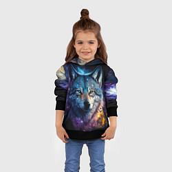 Толстовка-худи детская Космический звездный волк, цвет: 3D-черный — фото 2