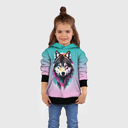 Толстовка-худи детская Волчья морда - поп-арт, цвет: 3D-черный — фото 2